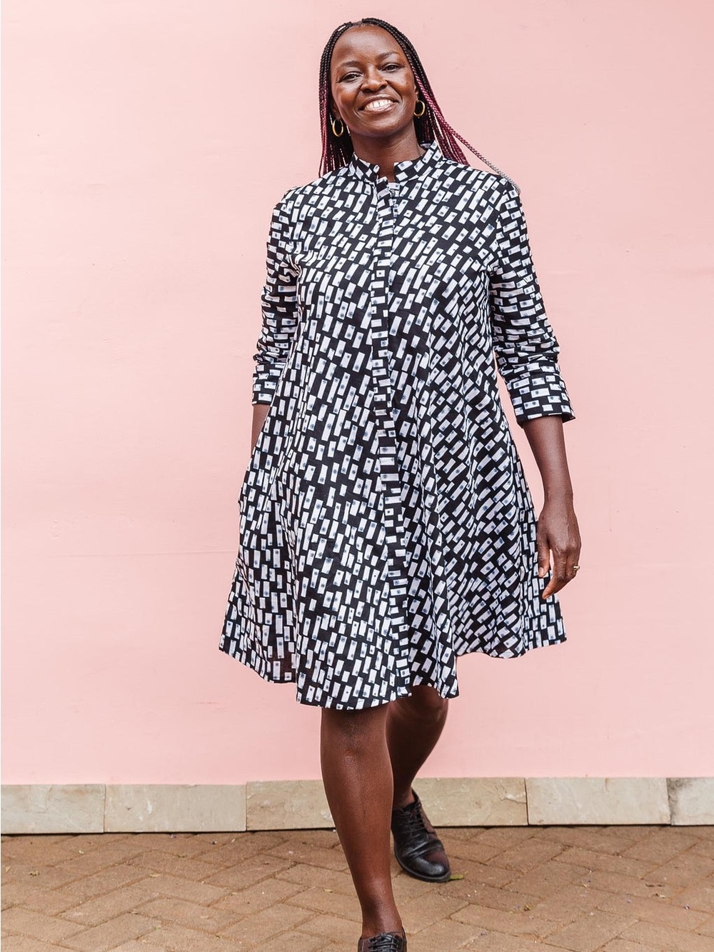 Like New! Zuri Kenya Bric-a-Brac Wax Print Shirt Dress 100% Cotton Size Large